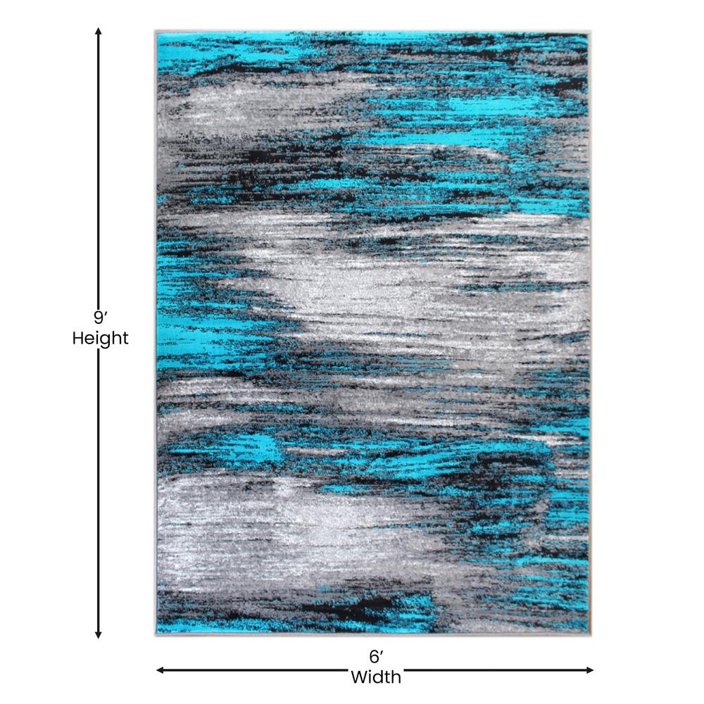 6' x 9' Turquoise Abstract Area Rug-Olefin Rug. Picture 4