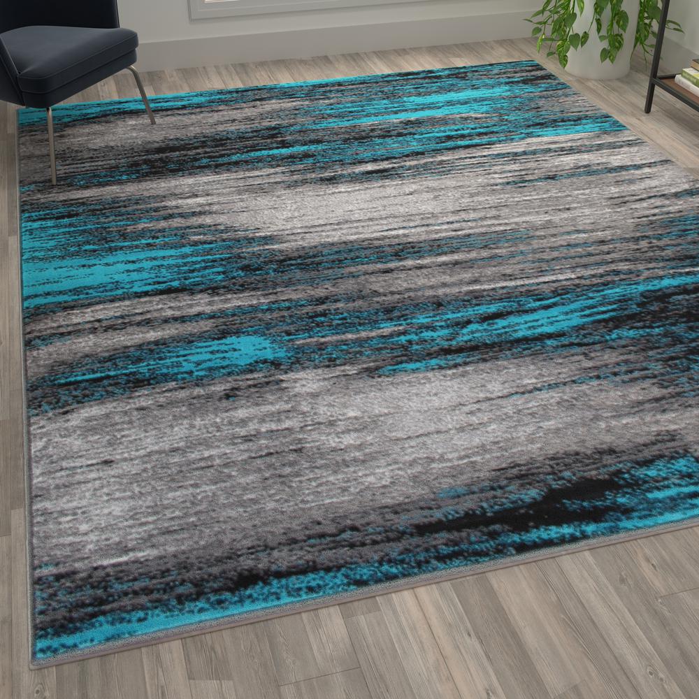 6' x 9' Turquoise Abstract Area Rug-Olefin Rug. Picture 2