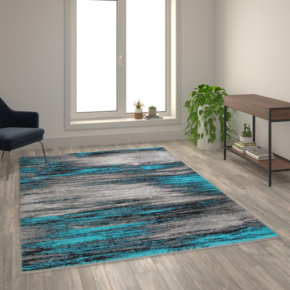 6' x 9' Turquoise Abstract Area Rug-Olefin Rug. Picture 5