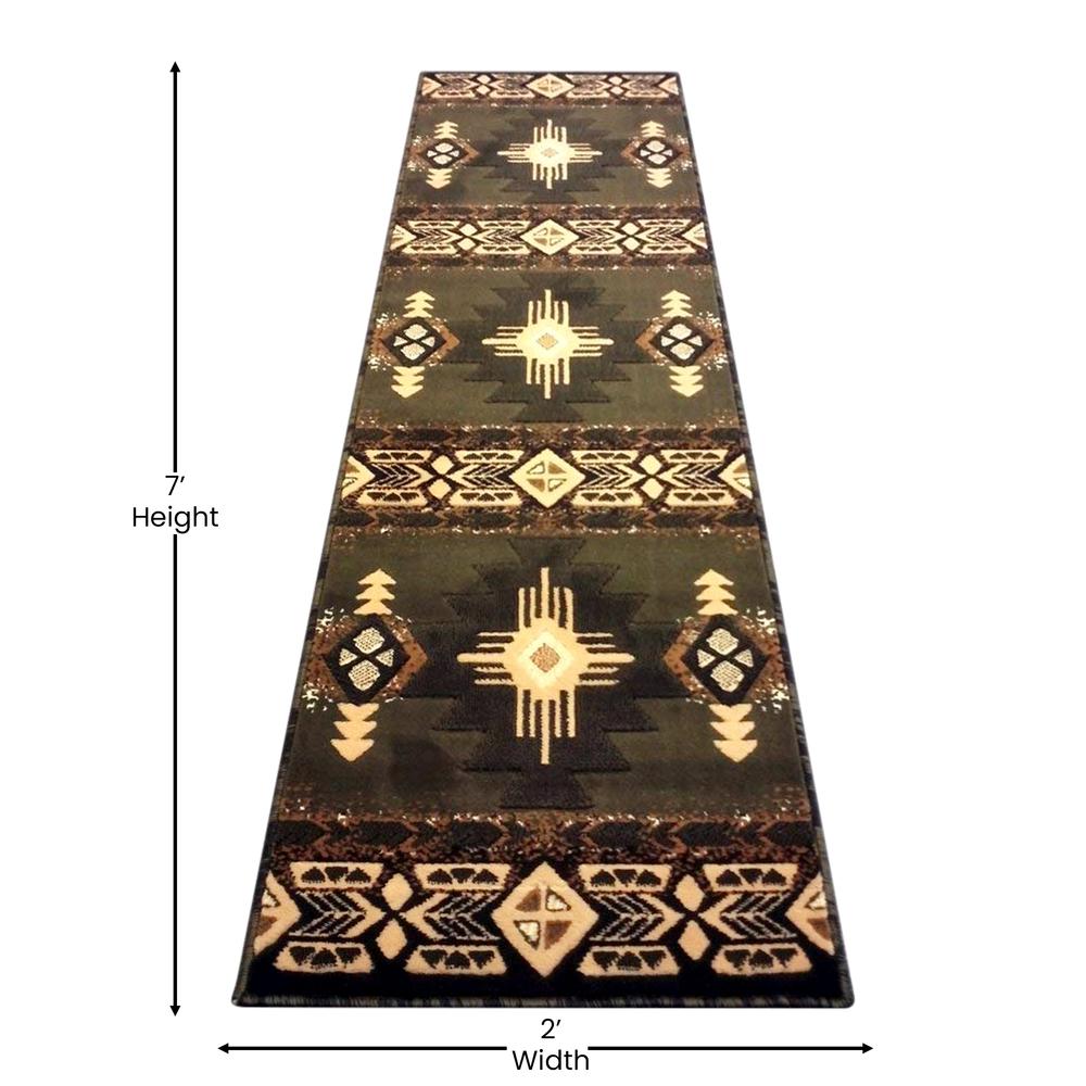 2' x 7' Sage Traditional Southwestern Area Rug - Olefin Fibers with Jute Backing. Picture 4