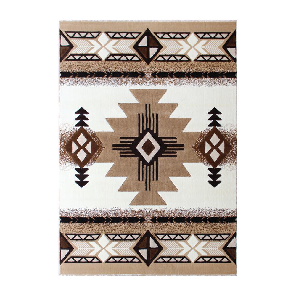 Mohave Collection 8' x 10' Ivory Traditional Southwestern Style Area Rug - Olefin Fibers with Jute Backing. The main picture.