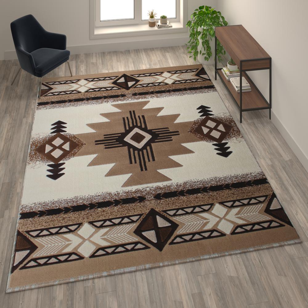 Mohave Collection 8' x 10' Ivory Traditional Southwestern Style Area Rug - Olefin Fibers with Jute Backing. Picture 2