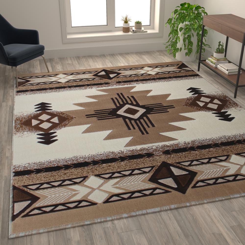 Mohave Collection 8' x 10' Ivory Traditional Southwestern Style Area Rug - Olefin Fibers with Jute Backing. Picture 5