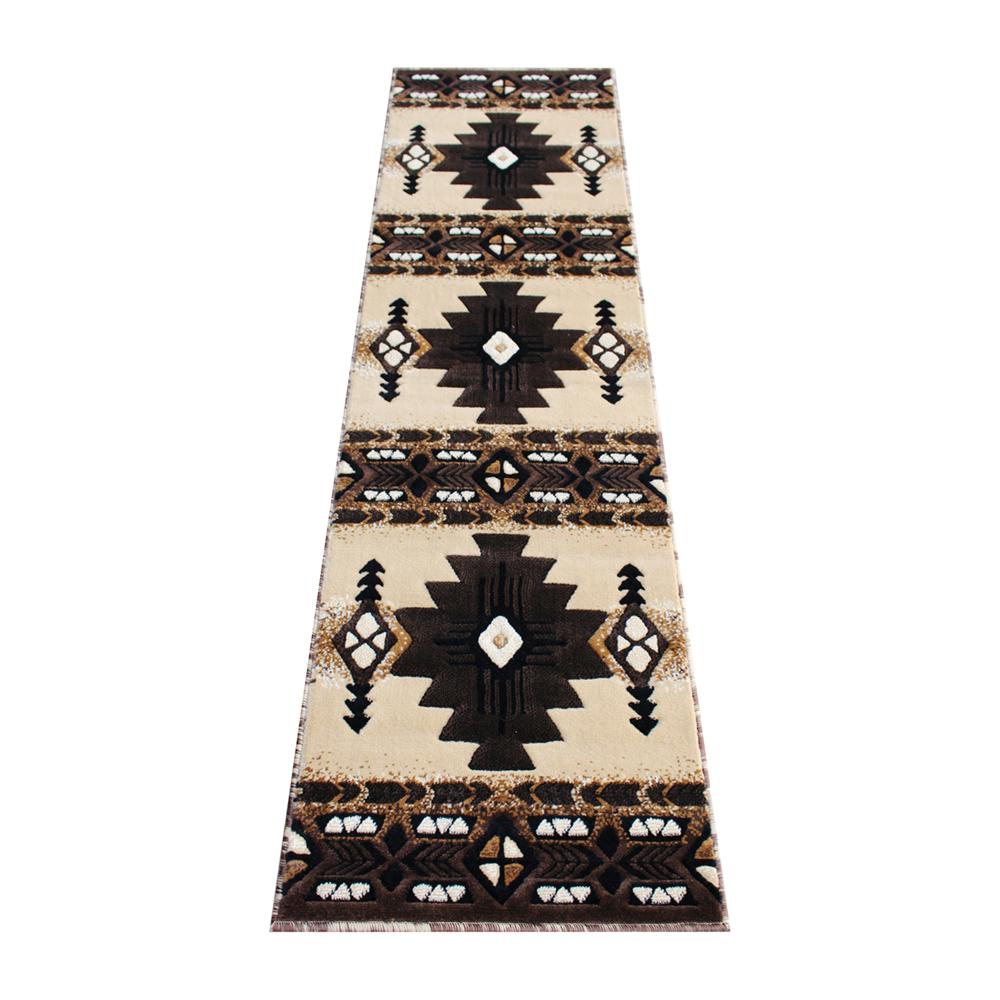 2' x 7' Brown Traditional Southwestern Area Rug - Olefin Fibers. Picture 1