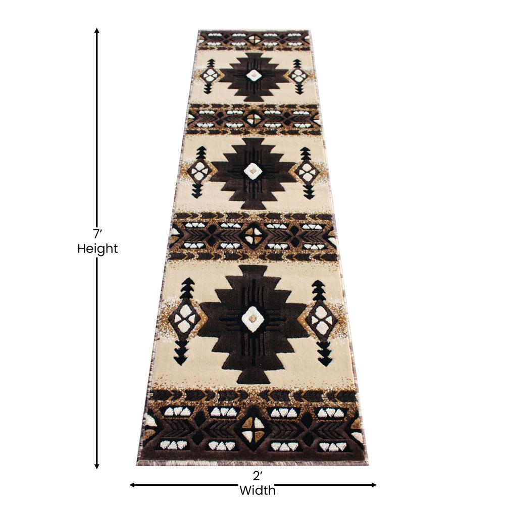 2' x 7' Brown Traditional Southwestern Area Rug - Olefin Fibers. Picture 4