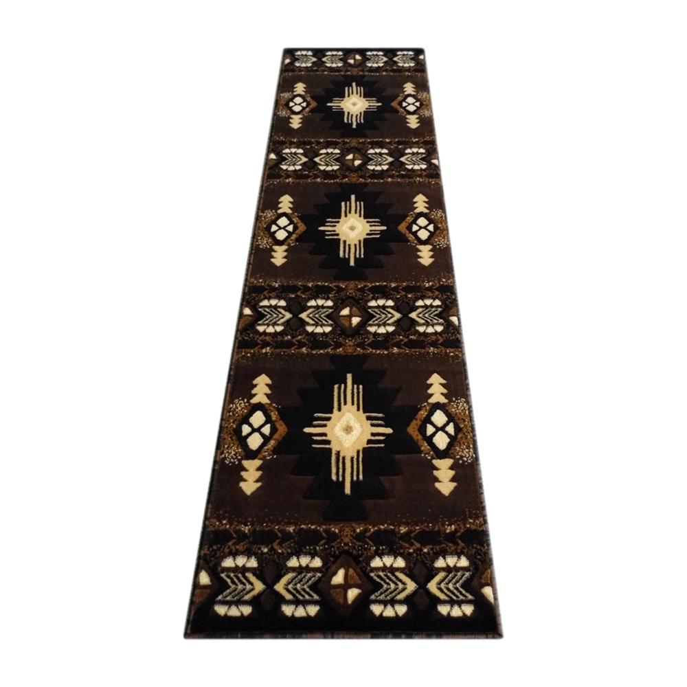 Mohave Collection 2' x 7' Chocolate Traditional Southwestern Style Area Rug - Olefin Fibers with Jute Backing. The main picture.
