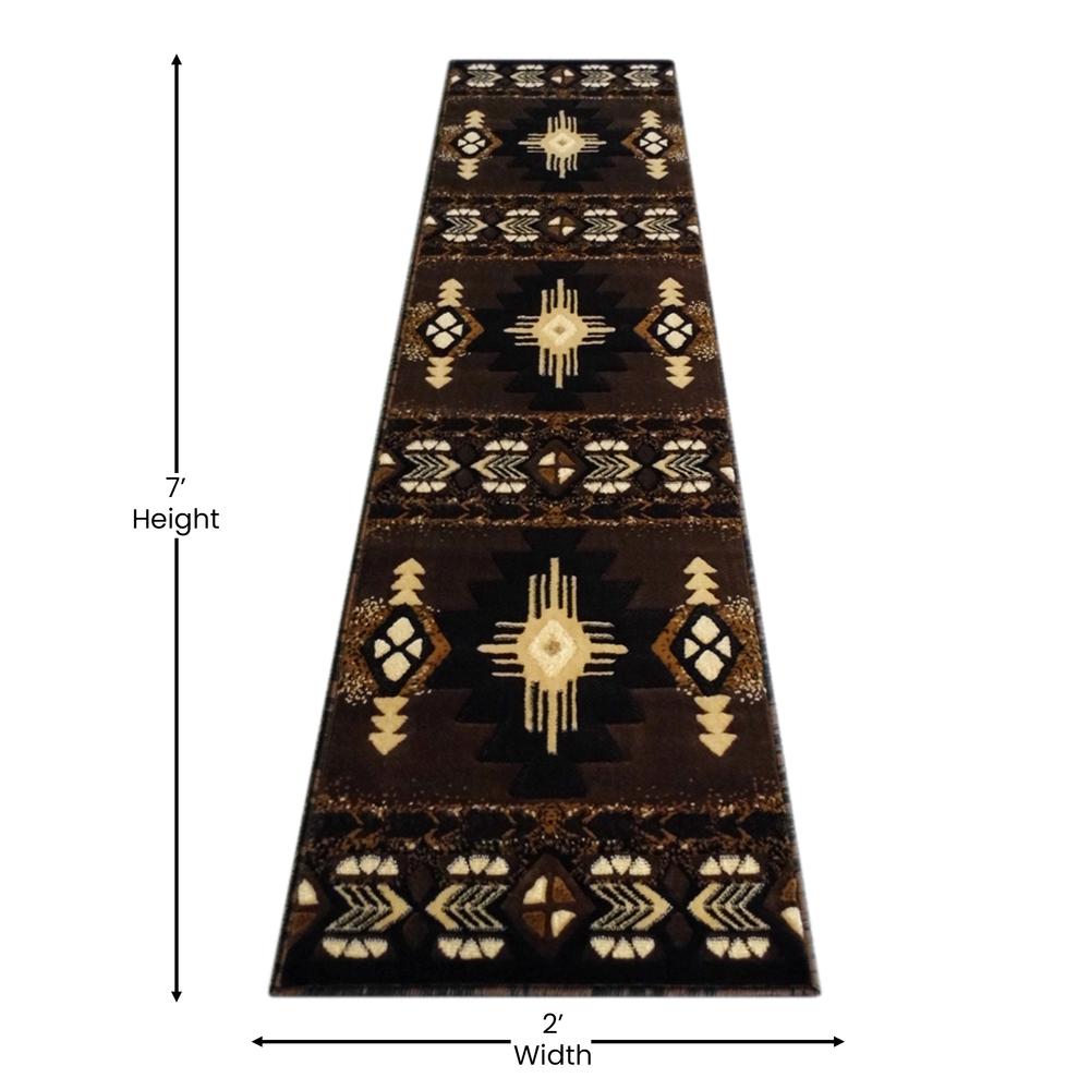 Mohave Collection 2' x 7' Chocolate Traditional Southwestern Style Area Rug - Olefin Fibers with Jute Backing. Picture 4