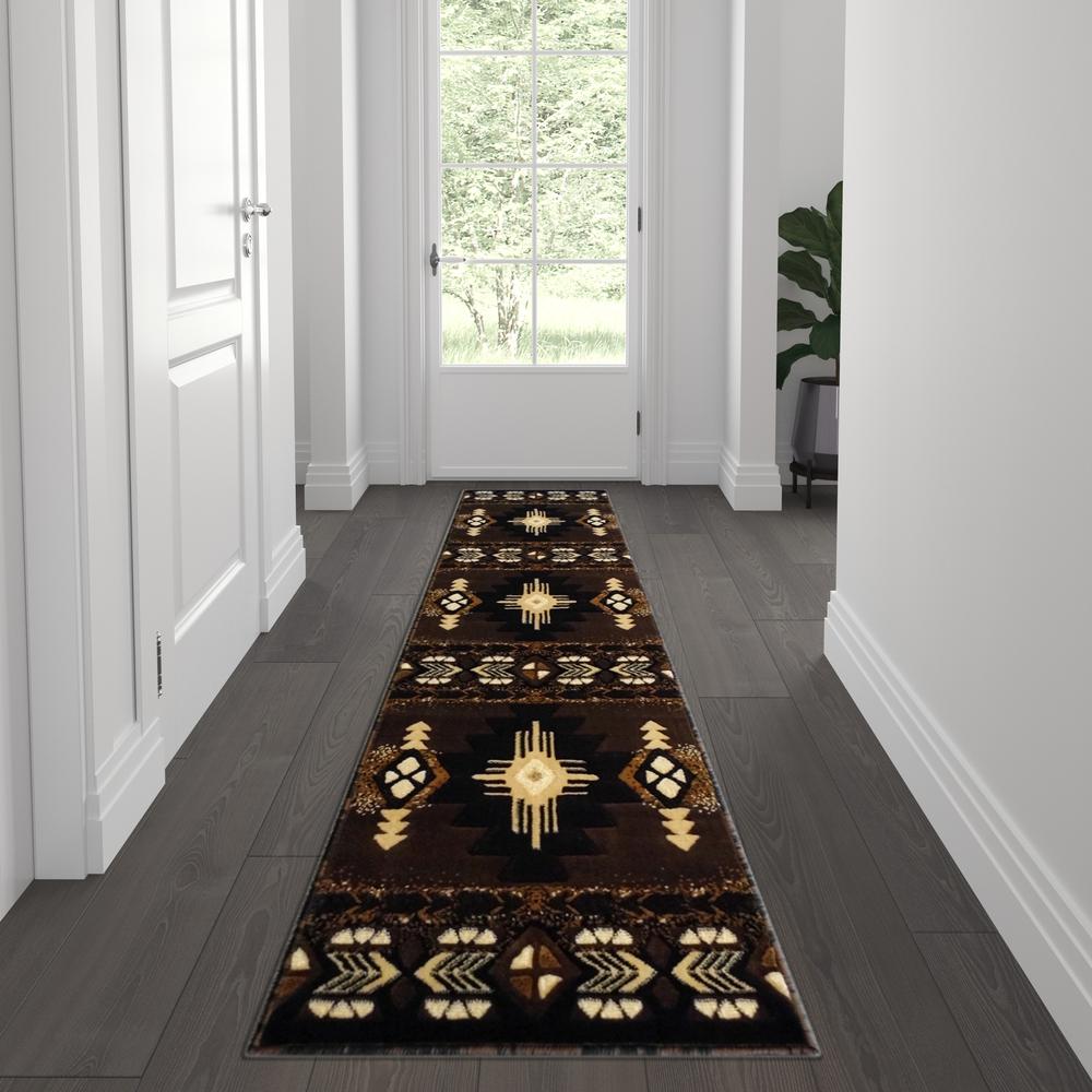 Mohave Collection 2' x 7' Chocolate Traditional Southwestern Style Area Rug - Olefin Fibers with Jute Backing. Picture 2
