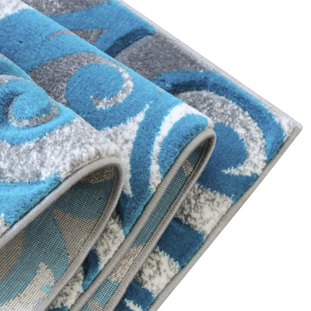 High-Low Pile Swirled 2' x 7' Turquoise Area Rug - Olefin Accent Rug. Picture 5