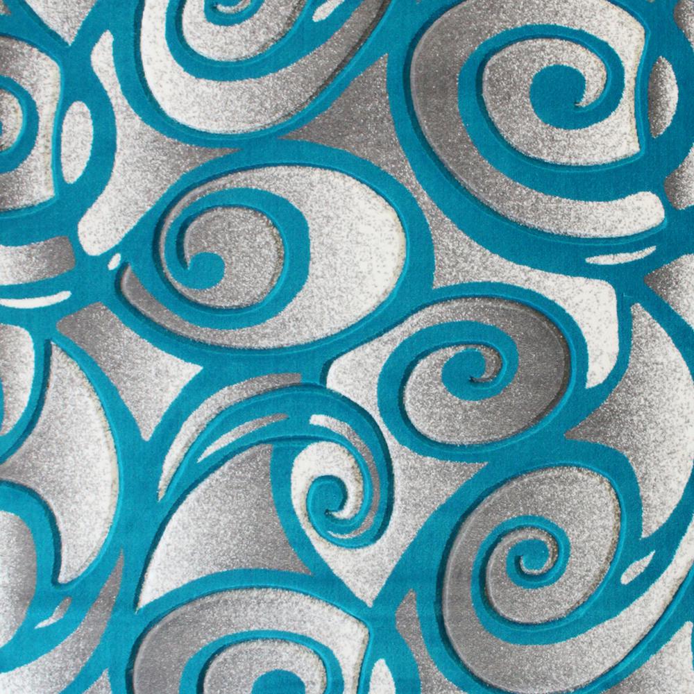 Willow Collection Modern High-Low Pile Swirled 5' x 7' Turquoise Area Rug - Olefin Accent Rug - Entryway, Bedroom, Living Room. Picture 7