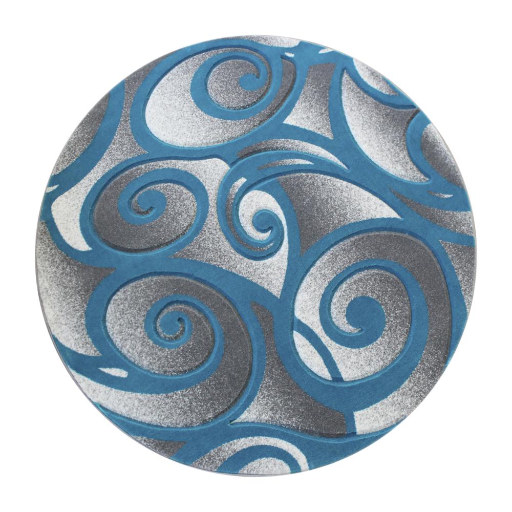 Willow Collection Modern High-Low Pile Swirled 6x6 Round Turquoise Area Rug - Olefin Accent Rug - Entryway, Bedroom, Living Room. The main picture.