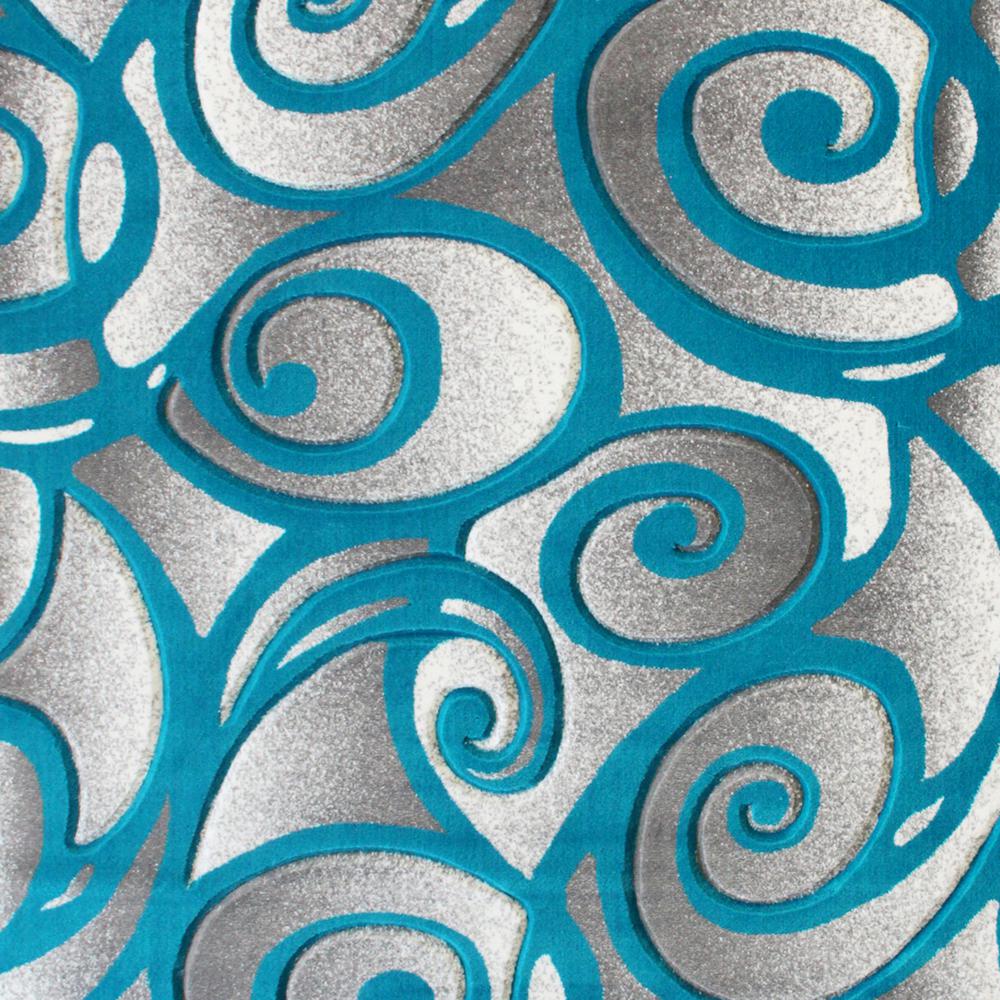 Willow Collection Modern High-Low Pile Swirled 8' x 10' Turquoise Area Rug - Olefin Accent Rug - Entryway, Bedroom, Living Room. Picture 7