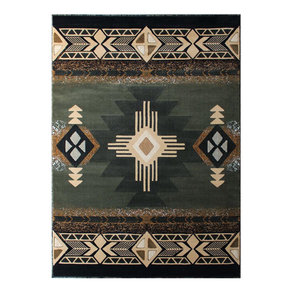 5' x 7' Sage Traditional Southwestern Area Rug - Olefin Fibers with Jute Backing. Picture 1