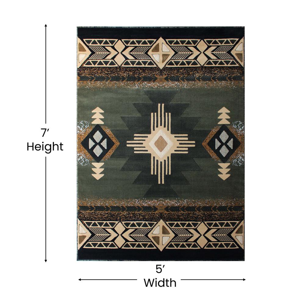 5' x 7' Sage Traditional Southwestern Area Rug - Olefin Fibers with Jute Backing. Picture 4