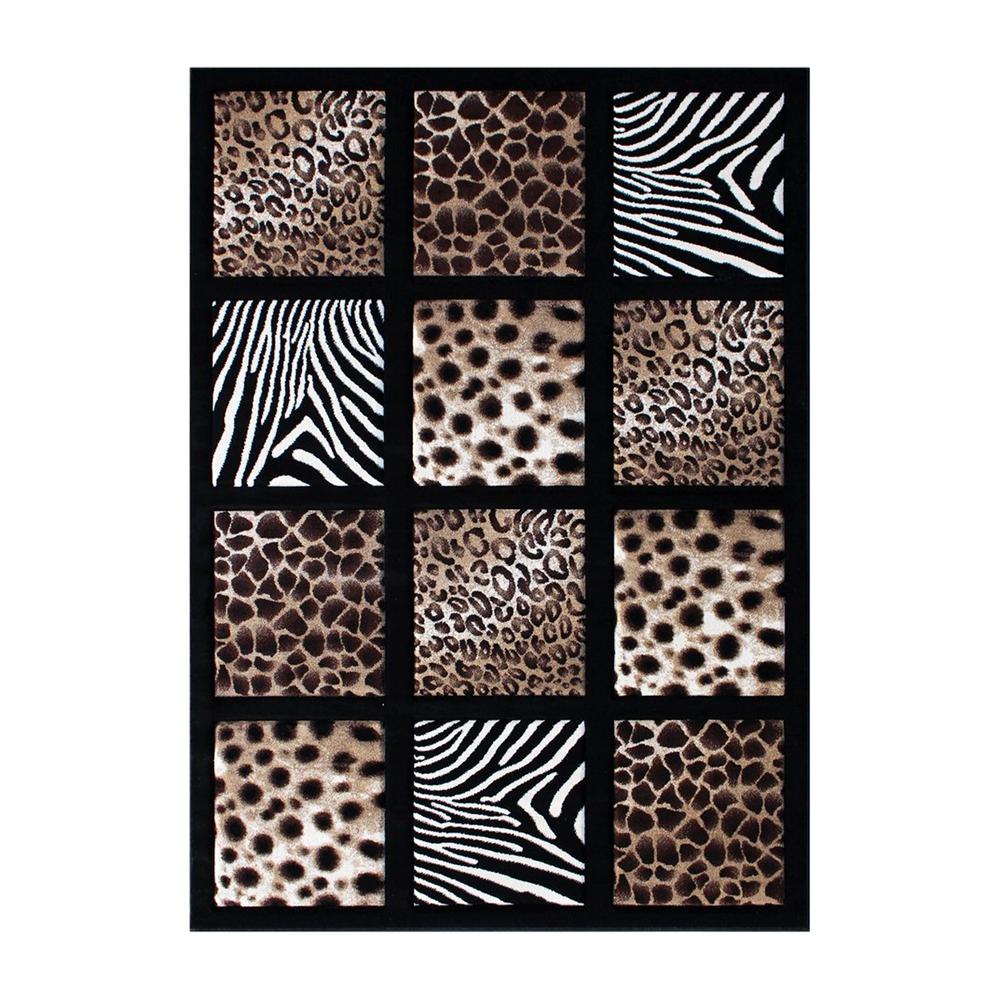 Menagerie Collection 8' x 11' Modern Animal Print Olefin Area Rug - Cheetah, Leopard, Zebra and Giraffe Design Raised Squares. Picture 1