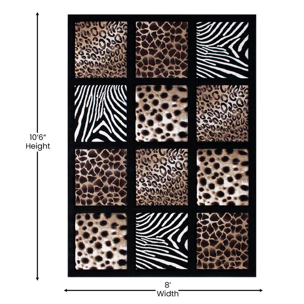 Menagerie Collection 8' x 11' Modern Animal Print Olefin Area Rug - Cheetah, Leopard, Zebra and Giraffe Design Raised Squares. Picture 4