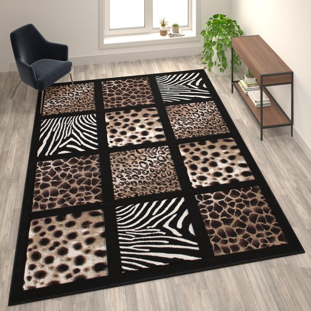 Menagerie Collection 8' x 11' Modern Animal Print Olefin Area Rug - Cheetah, Leopard, Zebra and Giraffe Design Raised Squares. Picture 2