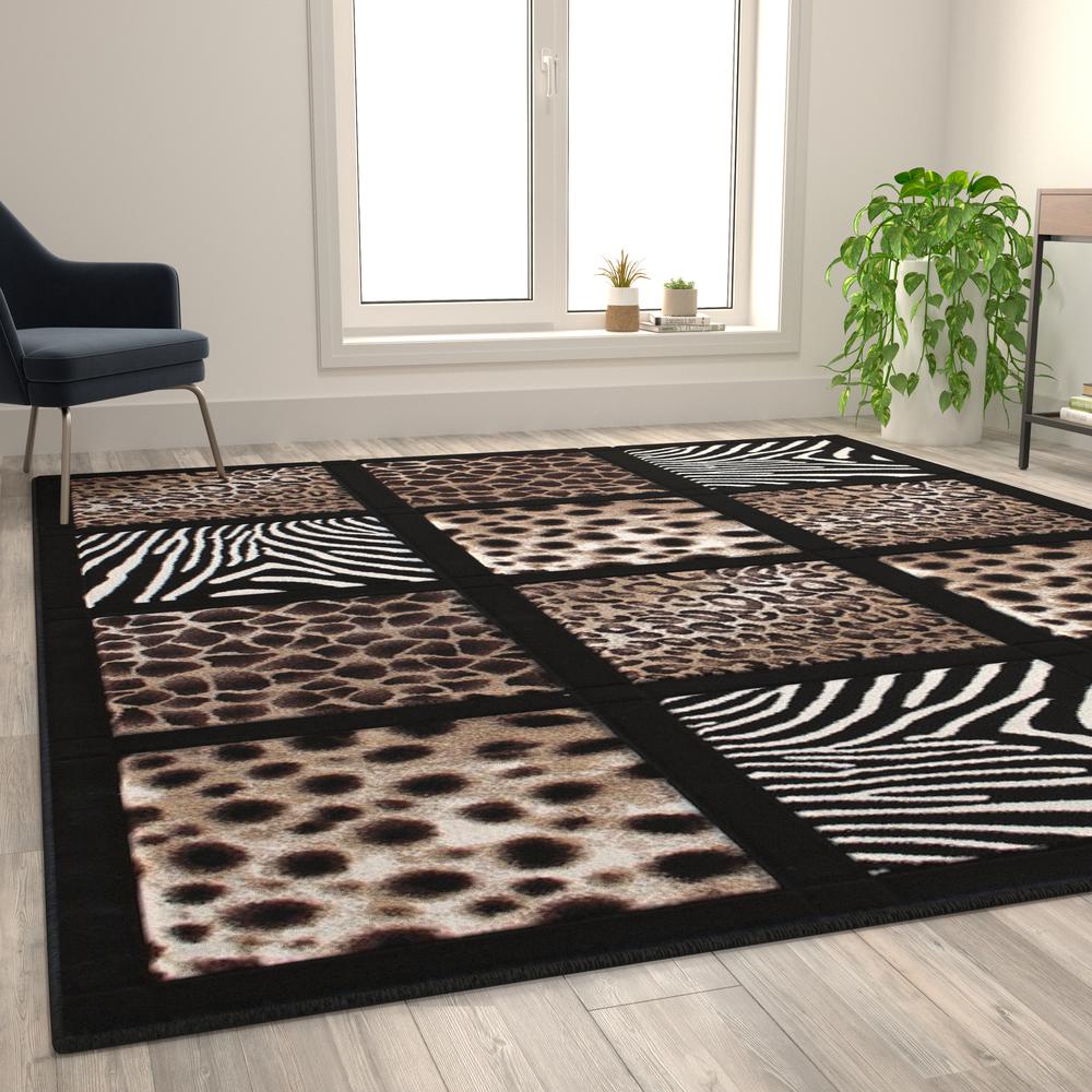 Menagerie Collection 8' x 11' Modern Animal Print Olefin Area Rug - Cheetah, Leopard, Zebra and Giraffe Design Raised Squares. Picture 5