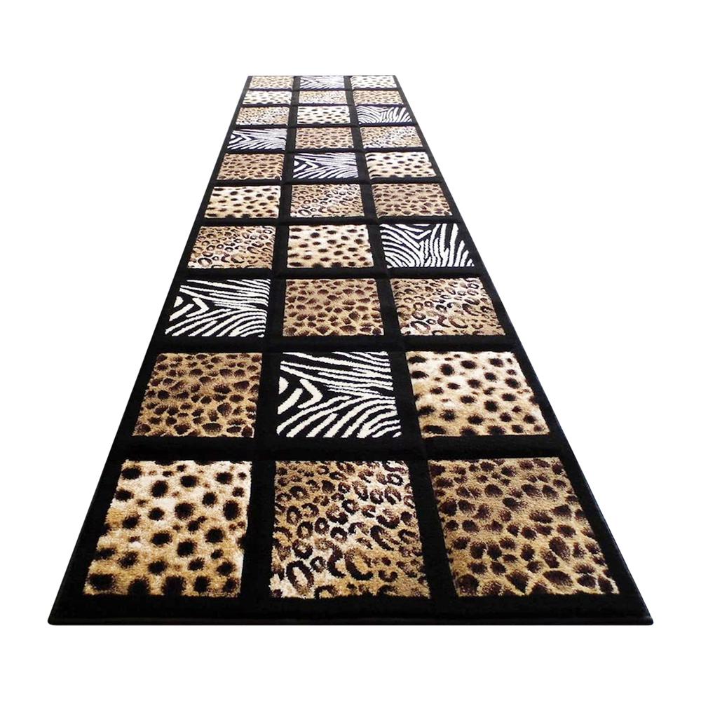 Menagerie Collection 3' x 10' Modern Animal Print Olefin Area Rug - Cheetah, Leopard, Zebra and Giraffe Design Raised Squares. Picture 1