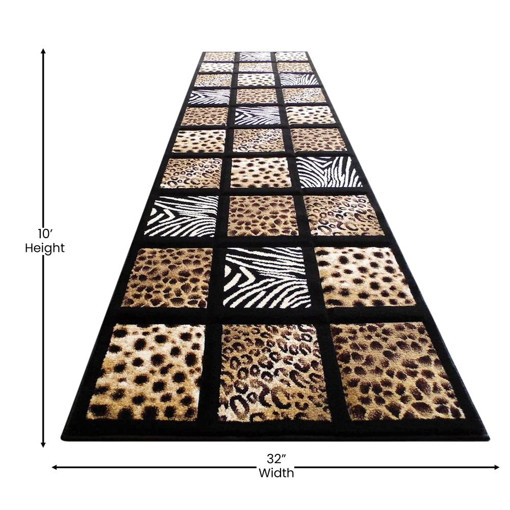 Menagerie Collection 3' x 10' Modern Animal Print Olefin Area Rug - Cheetah, Leopard, Zebra and Giraffe Design Raised Squares. Picture 4