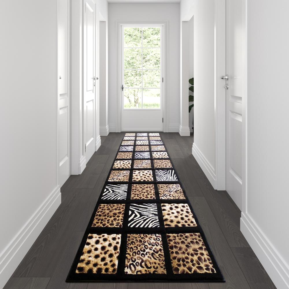 Menagerie Collection 3' x 10' Modern Animal Print Olefin Area Rug - Cheetah, Leopard, Zebra and Giraffe Design Raised Squares. Picture 2