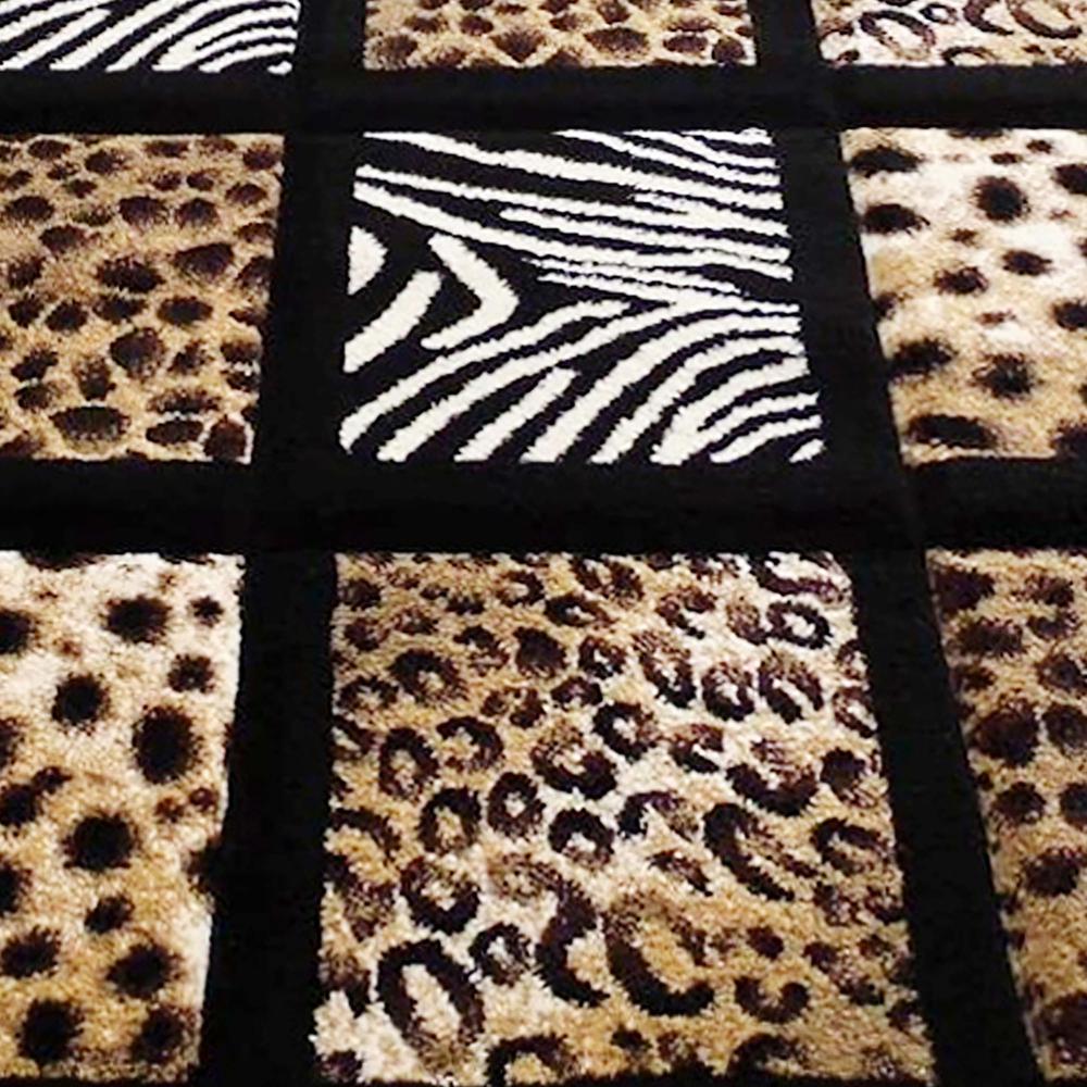 Menagerie Collection 3' x 10' Modern Animal Print Olefin Area Rug - Cheetah, Leopard, Zebra and Giraffe Design Raised Squares. Picture 6