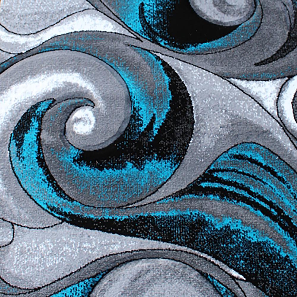 3' x 15' Olefin Turquoise Ocean Waves Pattern Area Rug. Picture 6