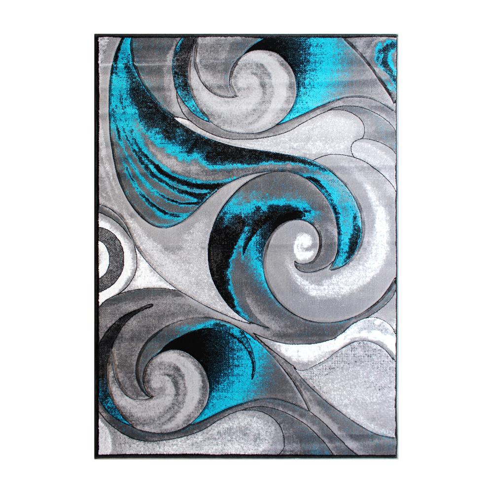 5' x 7' Olefin Turquoise Ocean Waves Pattern Area Rug. Picture 1