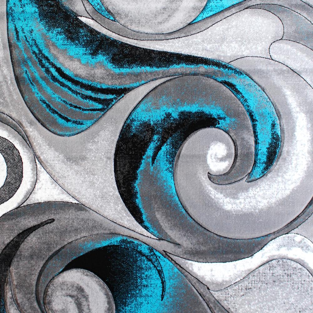 5' x 7' Olefin Turquoise Ocean Waves Pattern Area Rug. Picture 7