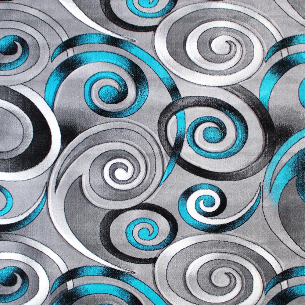 5' x 7' Turquoise Swirl Olefin Area Rug with Jute Backing. Picture 7