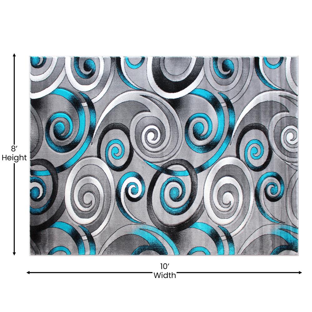 8' x 10' Turquoise Swirl Olefin Area Rug with Jute Backing. Picture 4