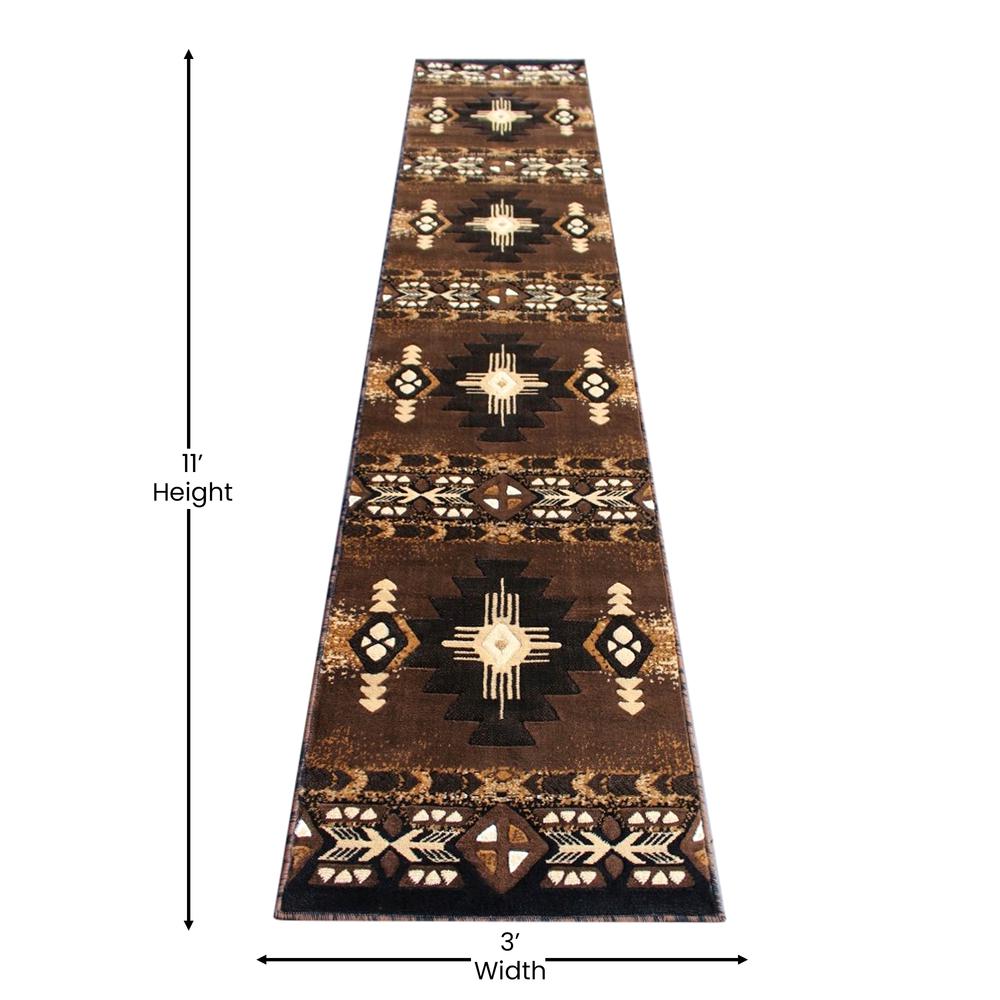 Mohave Collection 2' x 10' Chocolate Traditional Southwestern Style Area Rug - Olefin Fibers with Jute Backing. Picture 4