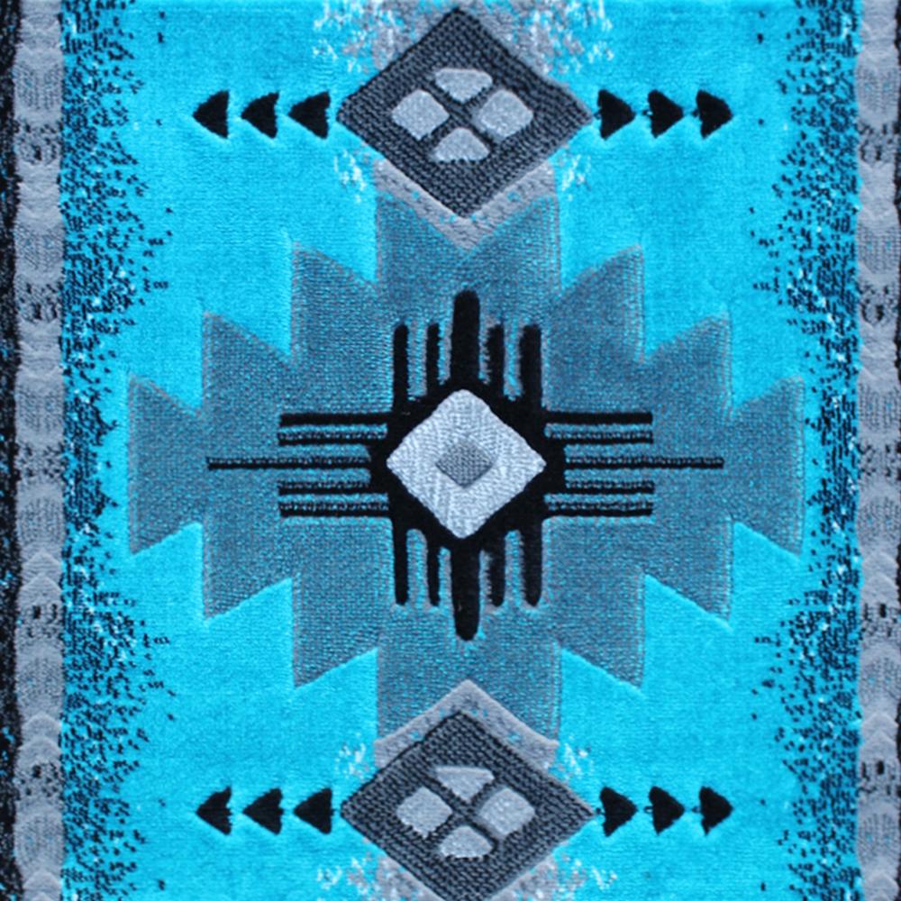 2' x 11' Turquoise Traditional Southwestern Area Rug - Olefin Fibers. Picture 6
