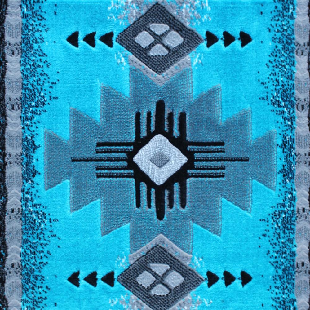 Mohave Collection 2' x 7' Turquoise Traditional Southwestern Style Area Rug - Olefin Fibers with Jute Backing. Picture 6