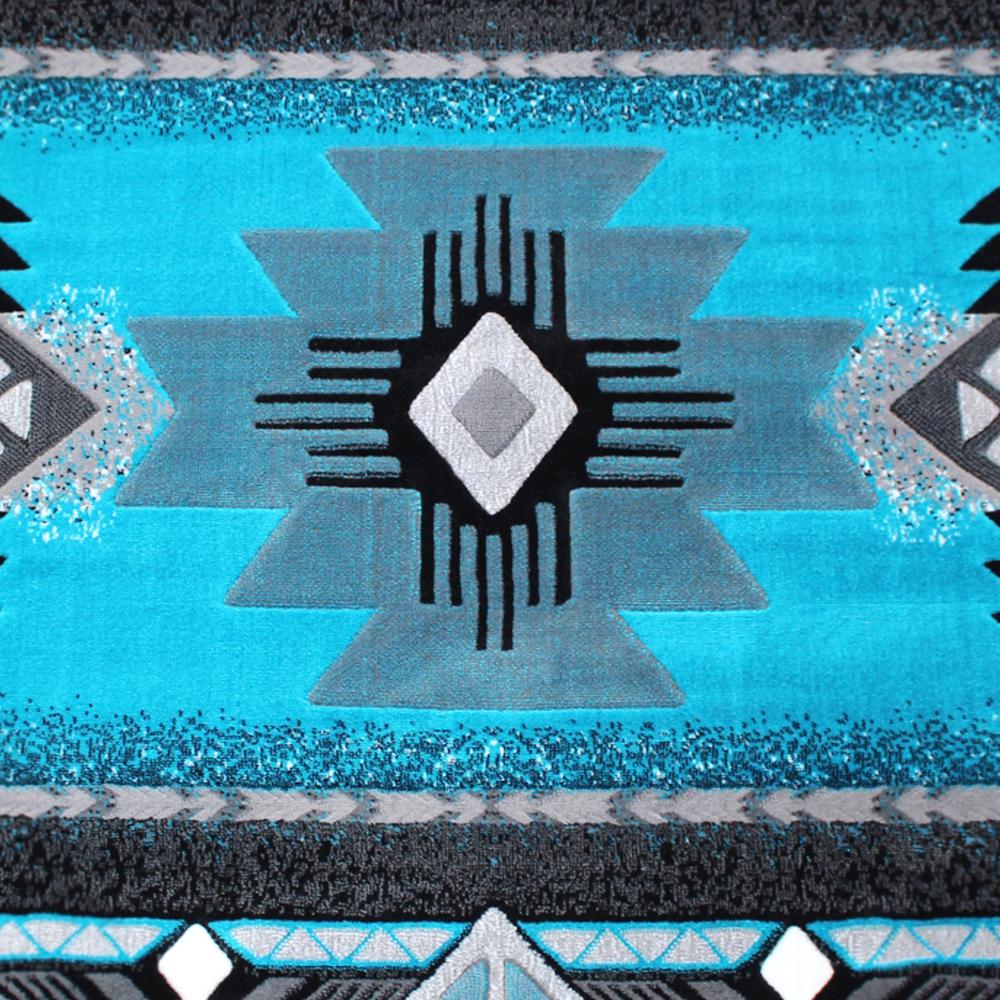 5' x 5' Turquoise Traditional Southwestern Area Rug - Olefin Fibers. Picture 7