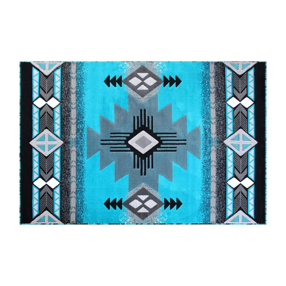 6' x 9' Turquoise Traditional Southwestern Area Rug - Olefin Fibers. Picture 1