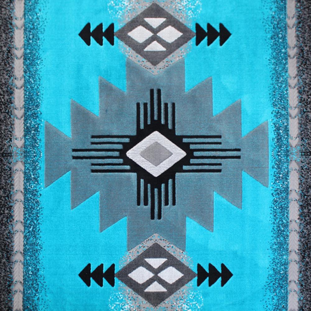 6' x 9' Turquoise Traditional Southwestern Area Rug - Olefin Fibers. Picture 7