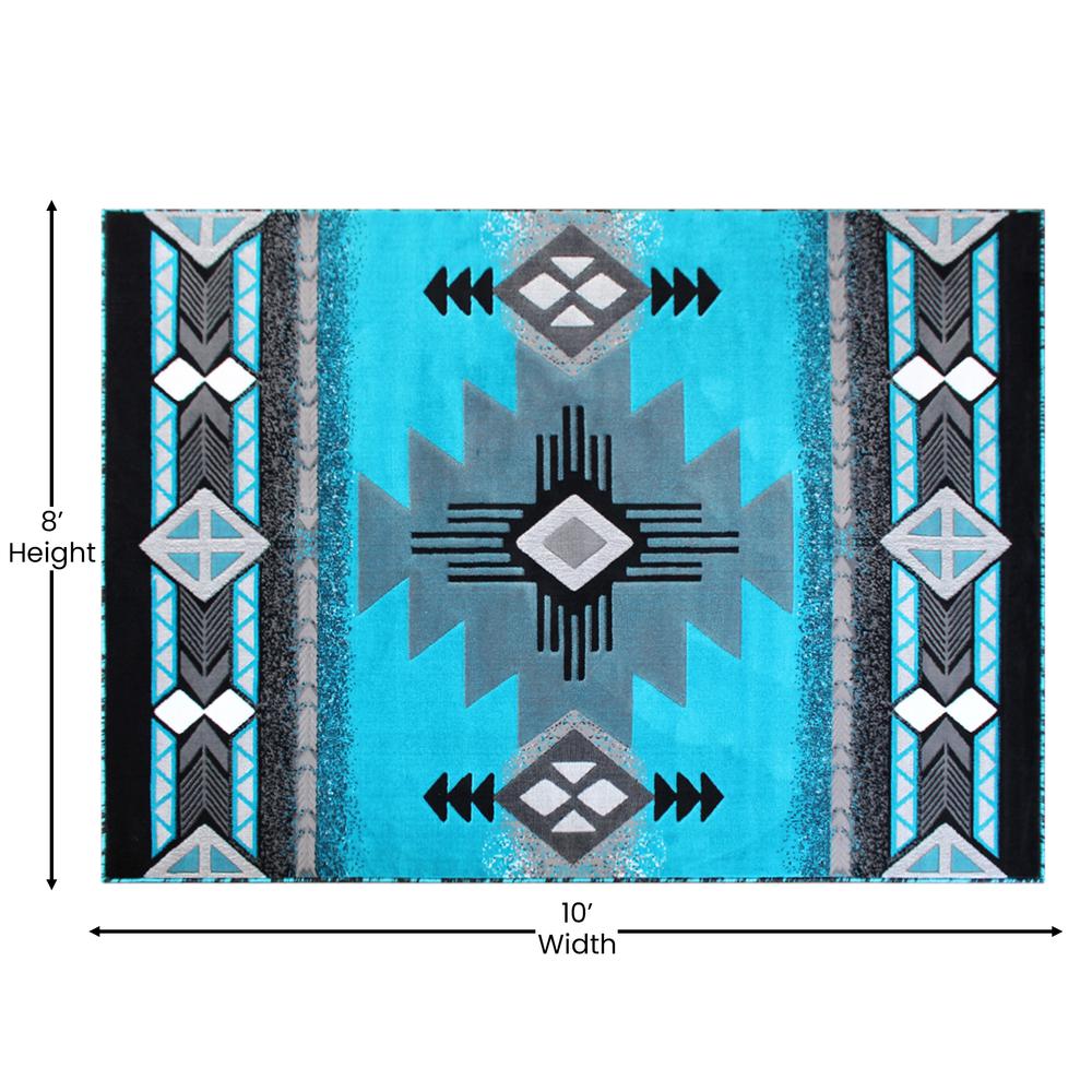 8' x 10' Turquoise Traditional Southwestern Area Rug - Olefin Fibers. Picture 4