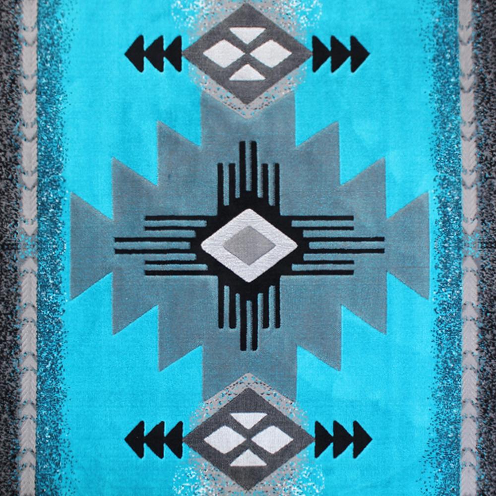 8' x 10' Turquoise Traditional Southwestern Area Rug - Olefin Fibers. Picture 7