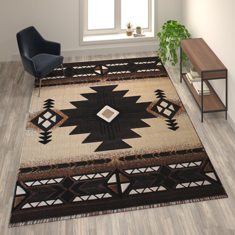 8' x 10' Brown Traditional Southwestern Area Rug - Olefin Fibers. Picture 2
