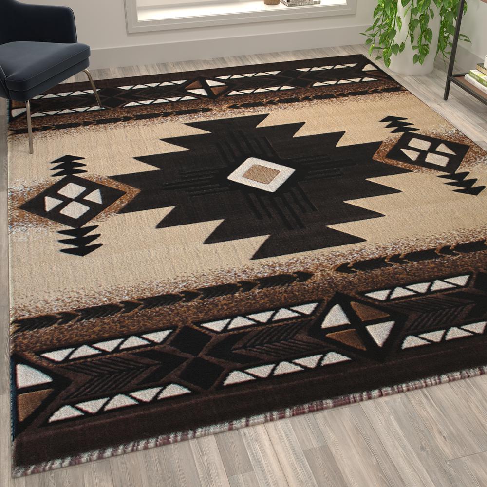 8' x 10' Brown Traditional Southwestern Area Rug - Olefin Fibers. Picture 5