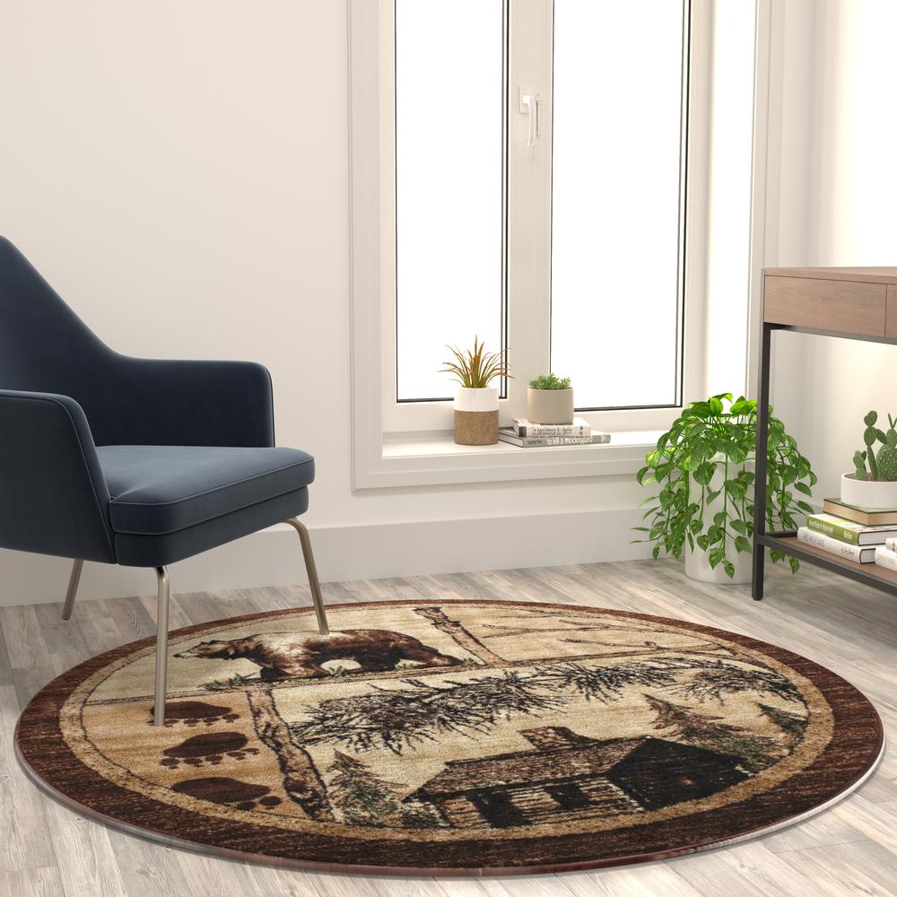 Vale Collection 6' x 6' Rustic Wildlife Themed Area Rug - Olefin Rug with Jute Backing - Entryway, Living Room, or Bedroom. Picture 2