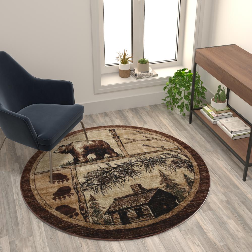 Vale Collection 6' x 6' Rustic Wildlife Themed Area Rug - Olefin Rug with Jute Backing - Entryway, Living Room, or Bedroom. Picture 5