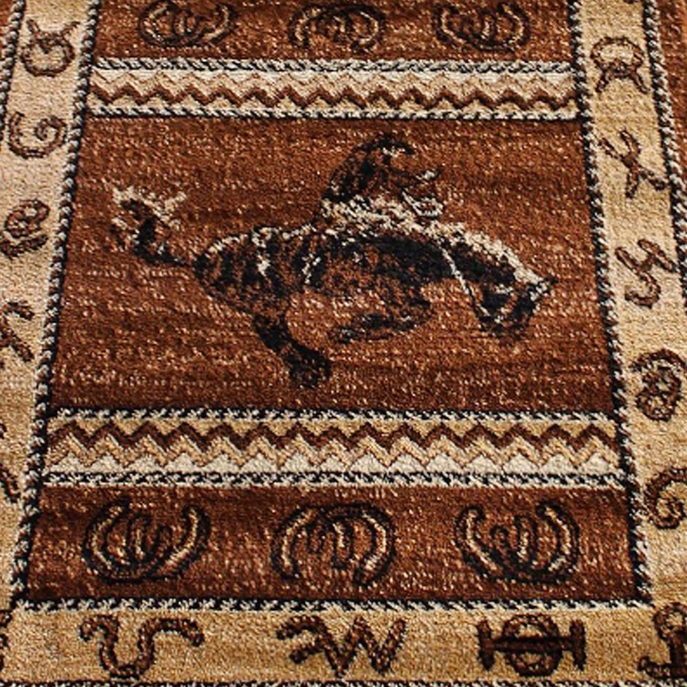 Hoytt Collection Brown 2' x 11'  Bucking Bronco Cowboy Area Rug with Jute Backing for Indoor Use. Picture 6