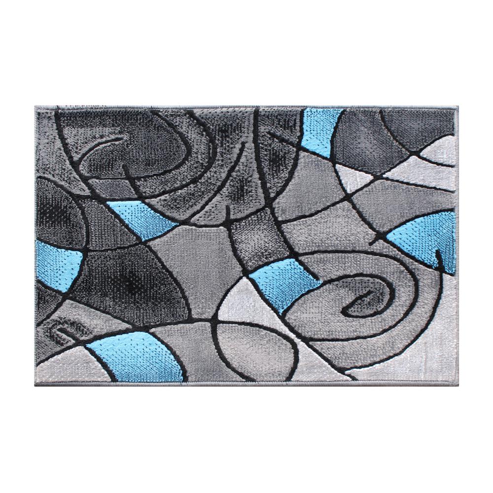 Jubilee Collection 2' x 3' Blue Abstract Pattern Area Rug - Olefin Rug with Jute Backing for Hallway, Entryway, or Bedroom. Picture 1