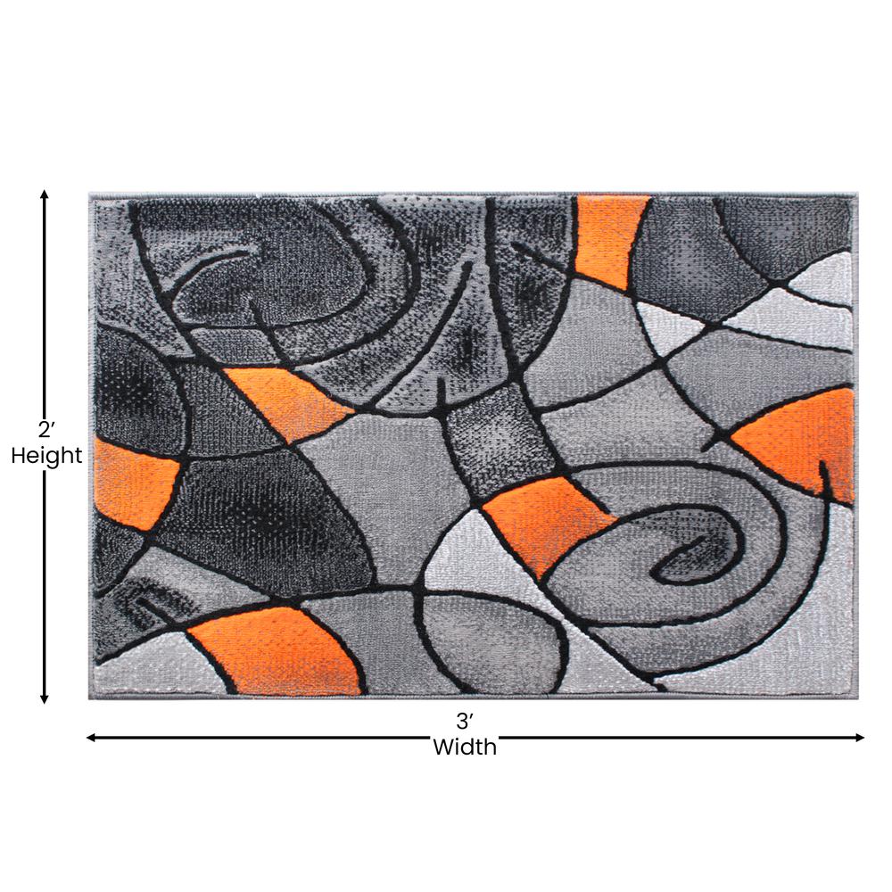 2' x 3' Orange Abstract Pattern Area Rug - Olefin Rug. Picture 4