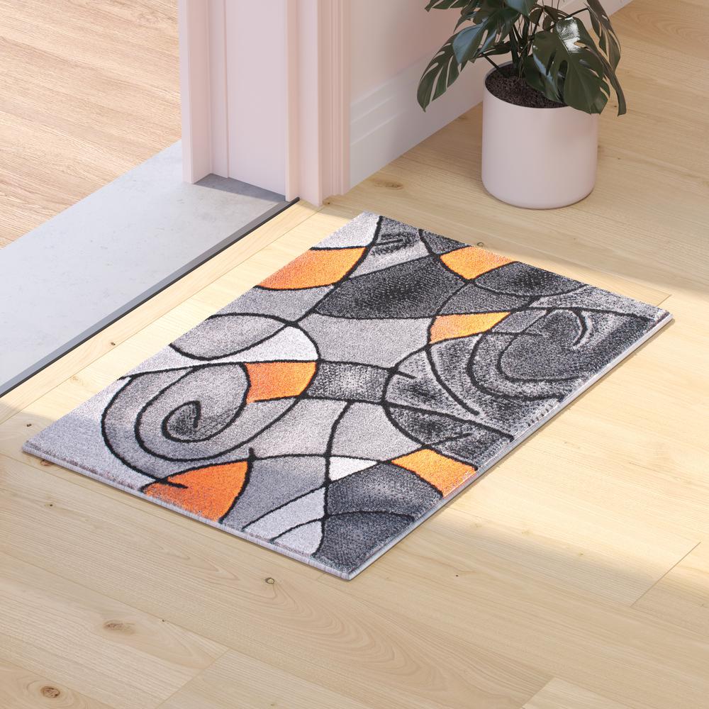 2' x 3' Orange Abstract Pattern Area Rug - Olefin Rug. Picture 2