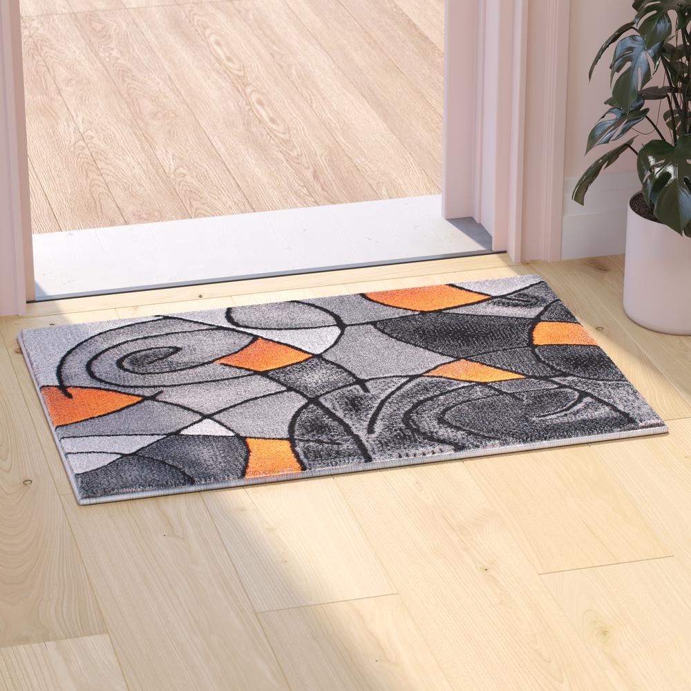 2' x 3' Orange Abstract Pattern Area Rug - Olefin Rug. Picture 5