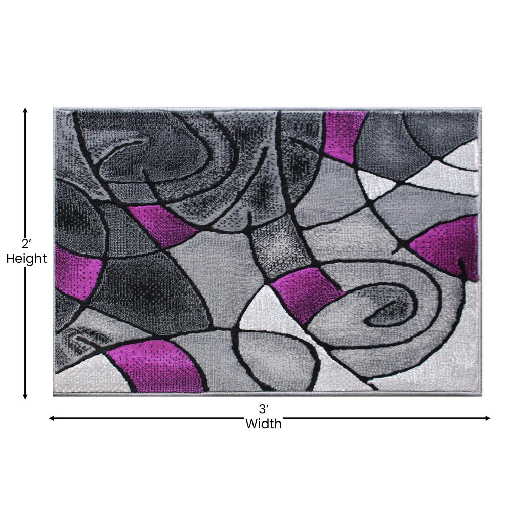 2' x 3' Purple Abstract Pattern Area Rug - Olefin Rug. Picture 4