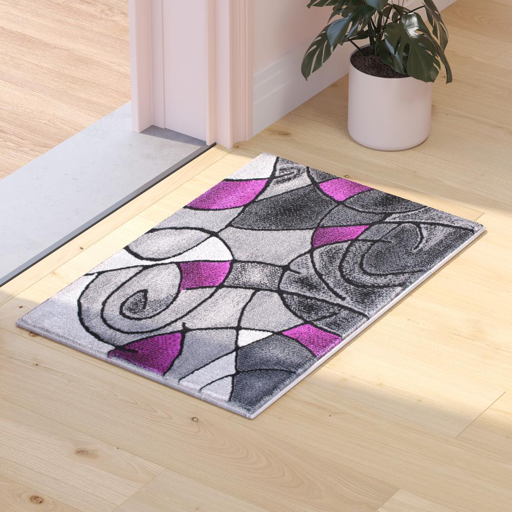2' x 3' Purple Abstract Pattern Area Rug - Olefin Rug. Picture 5